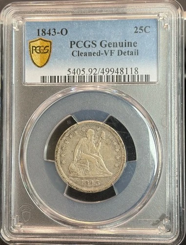 1843-O Seated Liberty Quarter PCGS VF Details Cleaned New Orleans
