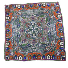 OSCAR DE LA RENTA Scarf Silk Paisley 35" Square Vtg 70s Rich Colors