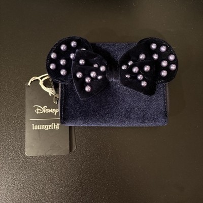 Loungefly Disney Minnie Mouse Velvet Pearl Ears Zip Wallet   Navy NWT