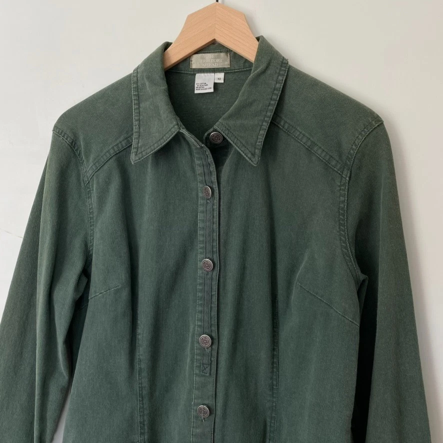 De Colección Territory Ahead Mujer Pana Camisa Vestido Talla 10 Botón Delantero Hasta la Rodilla Foto 2 de 4