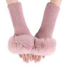 Winter Women Fingerless Gloves Knitted Arm Warmers Hand Mittens Skin Pink