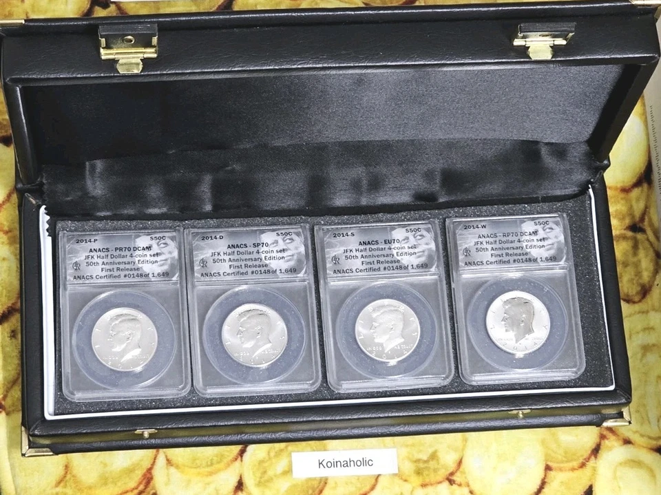 2014 PDSW Kennedy Half Dollars ANACS PR70, SP70, EU70, RP70 50th ANNIVER In Case - Image 2 of 4