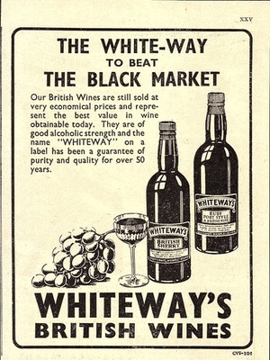 1948 Werbung für WHITEWAY'S British Wines ''Beat the Black Market'' Kleingedruckte Anzeige