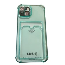 iPhone 14 (6.1) Teal Green Protective Phone Case with Card Holder