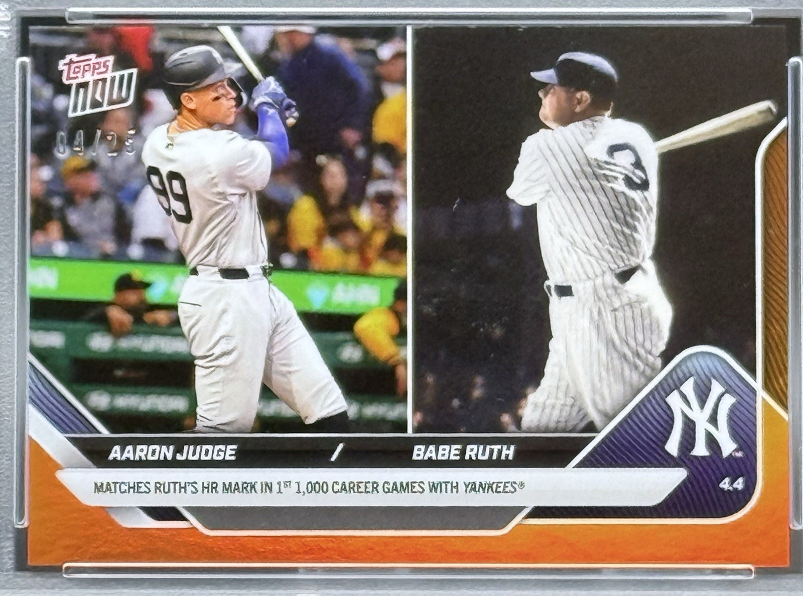 RARE 2025 Topps NOW #40 Aaron Judge / Babe Ruth Orange Foil /25 PSA 10 GEM MINT view 3