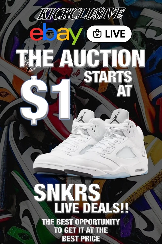 $1Start Auctions! UNRELEASED Jordan 5 White Metallic LIVE – All Sizes!!