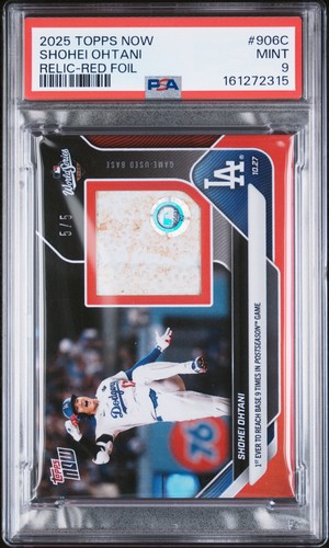 2025 TOPPS NOW RELIC-RED FOIL #906C SHOHEI OHTANI 5/5 PSA 9