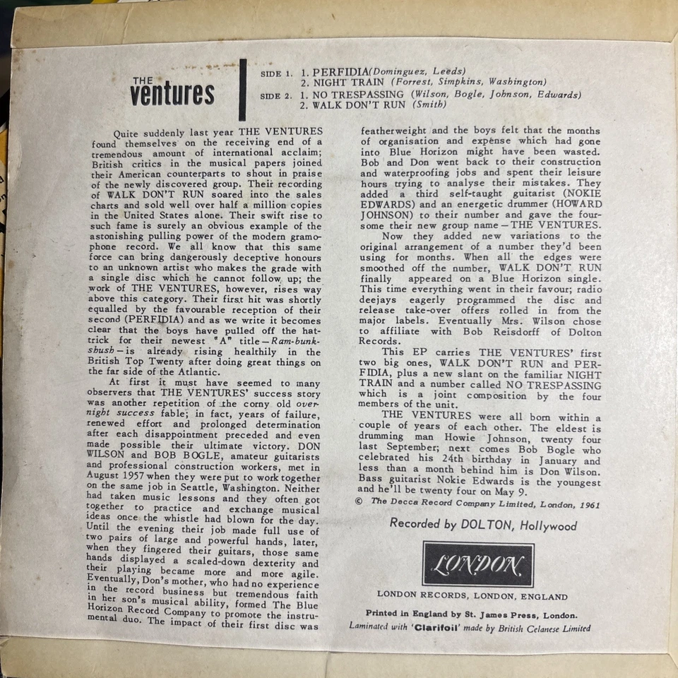 THE VENTURES E.P " THE VENTURES "  UK LONDON EX condition - Image 2 of 3