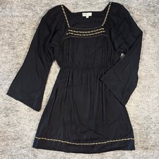 HJ Too by Hannah Jo Dress Women S Black Beaded Bell Sleeve Boho Mini Ethereal