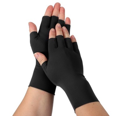 Sun Protection Gloves, Half Finger Hand Protection Gloves Black & Nylon Ice Silk