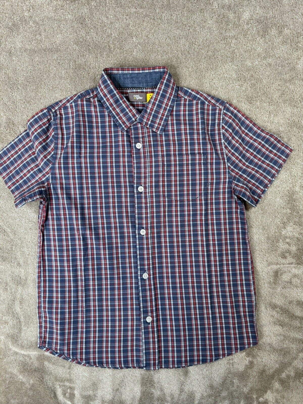 Boys Rumi + Ryder Plaid Button Down Shirt Short Sleeve Size M 8-10 Cotton