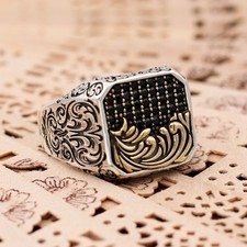 925 Sterling Silver Black Cubic Zirconias Stone Men's Ring