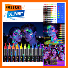 Glow-in-the-Dark Body Painting Set 10 Colors UV Neon Face Paint Brush Washable