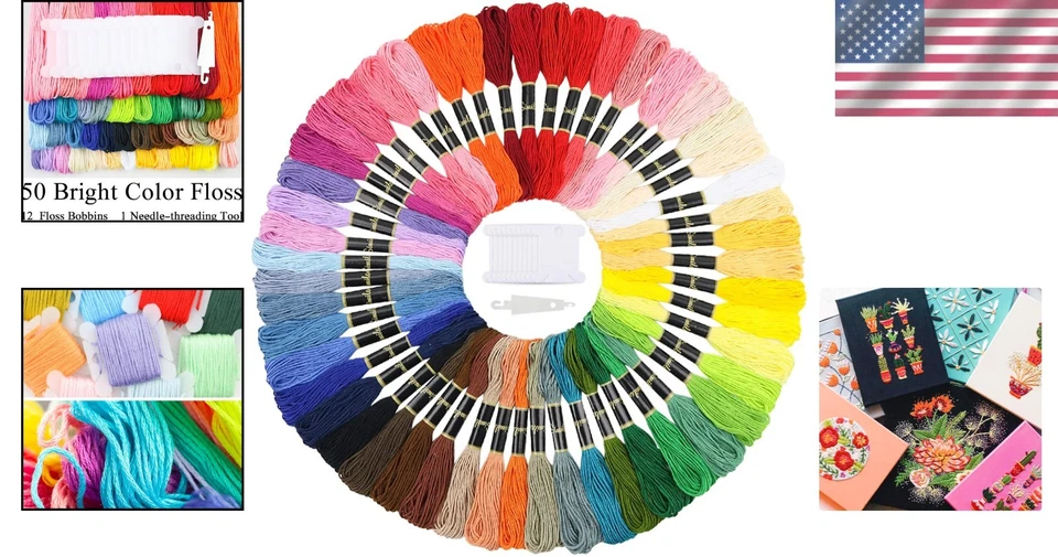 Rainbow Embroidery Floss Kit – 50 Skeins for Cross Stitch & Friendship Bracelets - Image 2 of 4