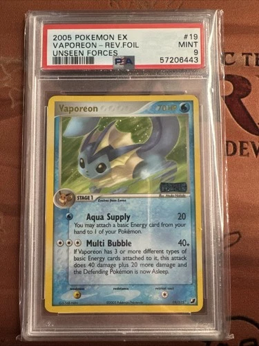 2005 Pokémon EX Unseen Forces Vaporeon Reverse Holo #19 PSA 9 MINT