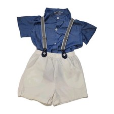 Toddler Boy Gentleman Suit Blue Shirts White Shorts Suspender Pants Outfit 4-5