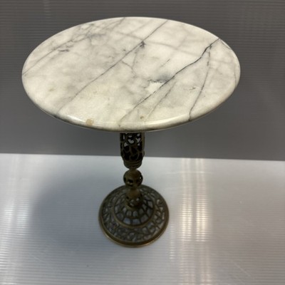 DEFECTIVE Vtg Mid Century Hollywood Regency Marble Top Brass PlantPedest G3D