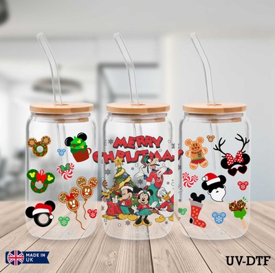 Mickey Mouse Weihnachten UV DTF Aufkleber - 16oz Libbey Dose Glasfolie yn525