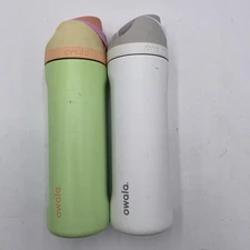 Lot 2 Owala White FreeSip Water Bottle 24 oz. Stainless Steel White Green
