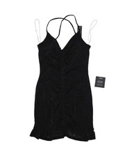 Lulus Dress Womens Medium Black Glitter Ruched Bodycon Mini Party Cocktail