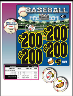 Pull Tab Tickets - Chip Tickets - Game - Baseball - 1,356 ct