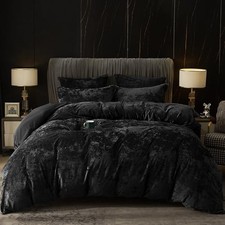 Truly Velvet Duvet Cover Set Size, 3pcs Ultra Soft Queen Black No Comforter