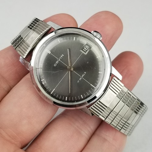 vintage mens watch Orvin 17j 17 jewel manual hand wind STAINLESS ...