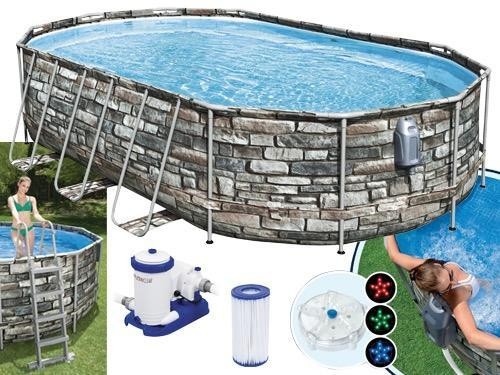 PISCINA PISCINE OVALE POWER STELL CONFORT PIETRA BESTWAY 56719 610X366X122