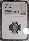 NGC MS-62 BN 1893 Indian Head Cent, Sharply Struck & Highly Lustrous.