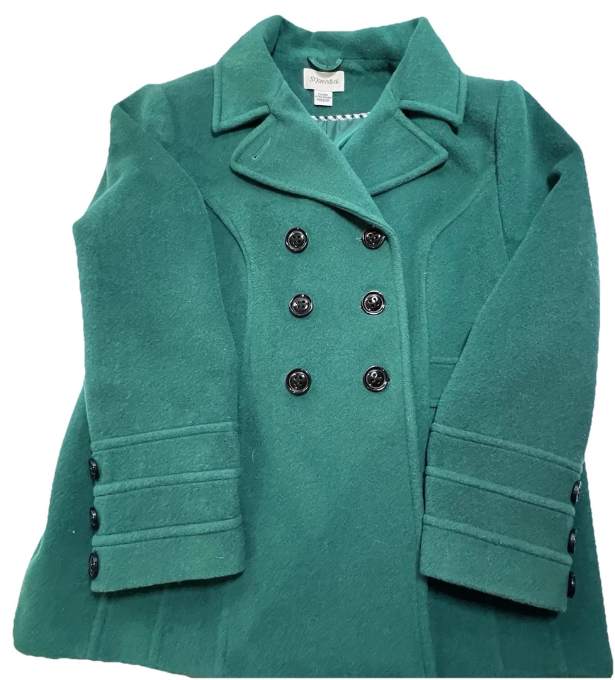 Abrigo para mujer St. Johns Bay verde pequeño M lana/cachemira abrigo guisante doble pecho Foto 2 de 4