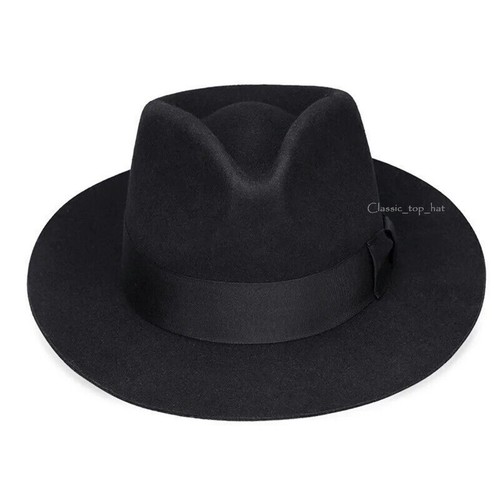 Gents 100% Wool Hand Made Wider Brim Felt Fedora Trilby Hat With Band - Picture 8 of 11