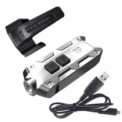 Nitecore Tip SS Keychain Flashlight -360 Lumens (Glacier) w/USB Cord & Clip