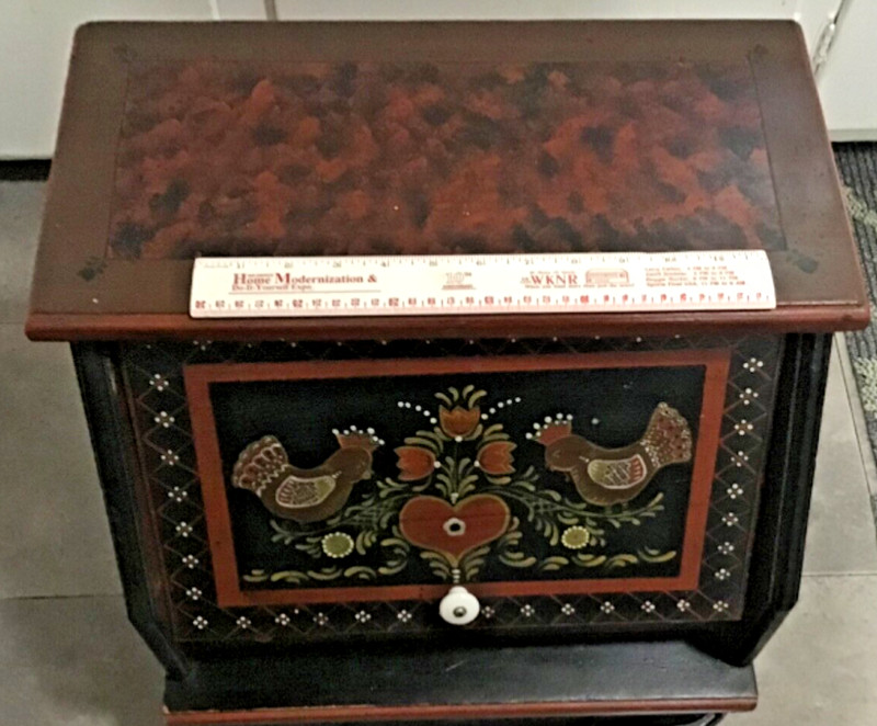 Rare OOAK~Vintage American Folk Art Painted Bread Box Vibrant Pennsylvania Dutch