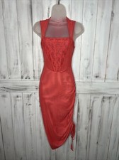 INTIMATELY FREE PEOPLE CORSET-IS PINK CORAL BODYCON CONVERTIBLE MESH DRESS XS?