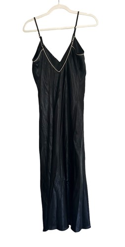 Vtg 90s 00s Y2k Jones NY Black Silky Soft Lace Trim Nightgown Lingerie Dress M - Picture 5 of 5