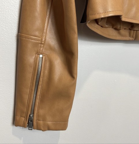 NWT Bagatelle Vegan Leather Asymmetrical Moto Jacket M Women Tan Zippered - Picture 5 of 10
