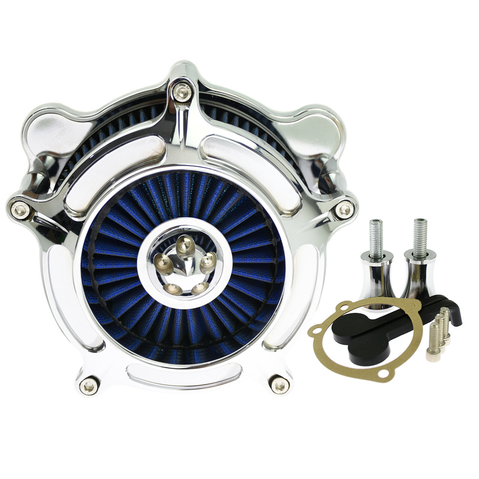 Chrome Blue Intake Air Filter W/Rain Sock Fit For Harley Softail FLHT Dyna 2000