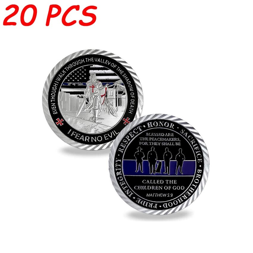 20PCS US Police Officers Coin Thin Blue Line Law Enforcement Challenge