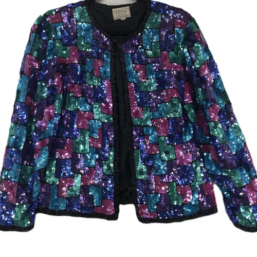 Stenay Jacket Womens PS (Petite Short) Allover Sequins Lined 100% Silk READ