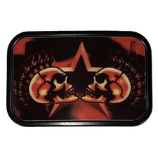 BELT BUCKLE - Black 2 Skulls -2.75" x 3.5"