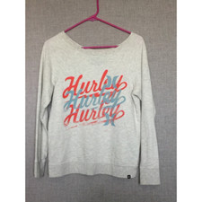 Hurley Womens Pullover Sweatshirt Gray Spellout Heathered Loose Fit Scoop Neck S