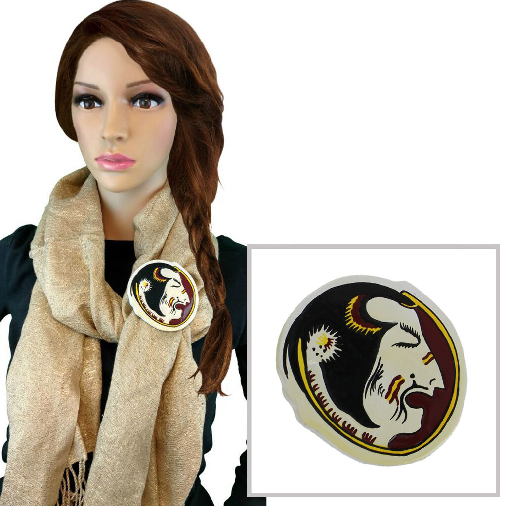 Vintage Native American Indian Painted Wooden Scarf Slide Clip