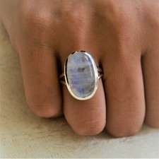 RAINBOW MOONSTONE NATURAL GEMSTONE 925 STERLING SILVER HANDMADE JEWELRY RING