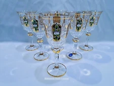 Czech Bohemian Crystal Glass Handmade -  Wine glass - 6 pcs with gold and enamel