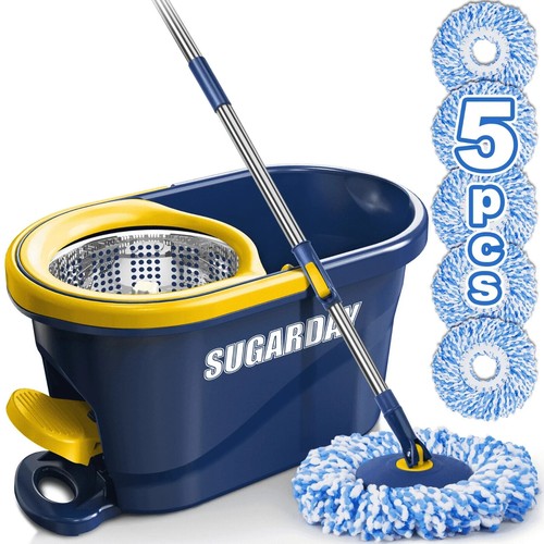 Spin Mop and Bucket System with Wringer Set for Floors Cleaning,Yellow