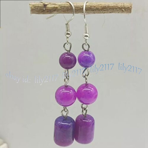 Natürliche lila Sugilit Fass Runde Edelstein Perlen Hänger Silber Haken Ohrringe - Bild 3 von 6