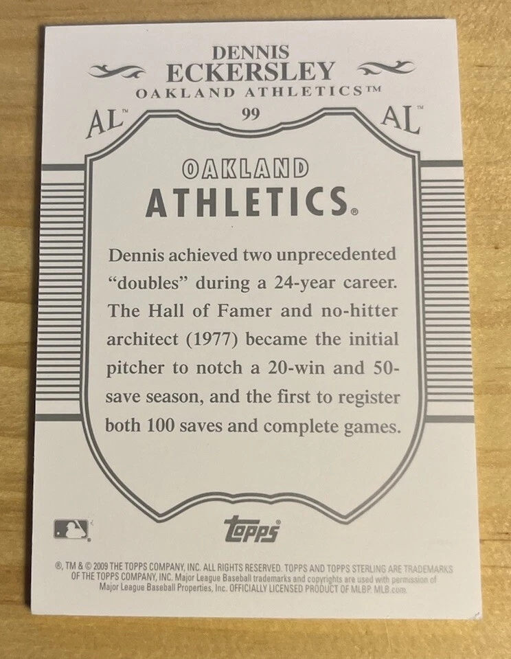 2009 Topps Sterling Dennis Eckersley MLB HOF #99 157/250 Oakland A’s Baseball - Image 2 of 2