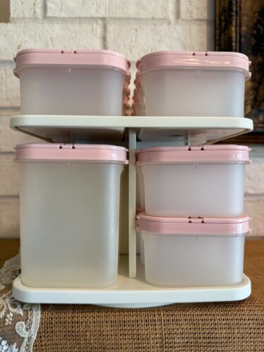 TUPPERWARE PINK Modular Mates Spice Carousel & 17 Shaker Containers Full Set - Picture 3 of 5