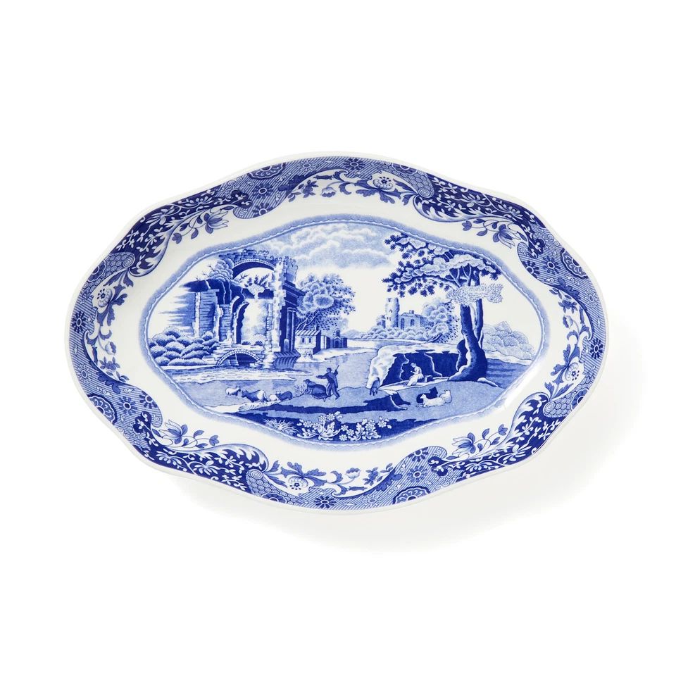 Spode Blue Italian Pickle Dish -8.5" Porcelain Appetizer Tray with Scroll Border - Imagem 2 de 4