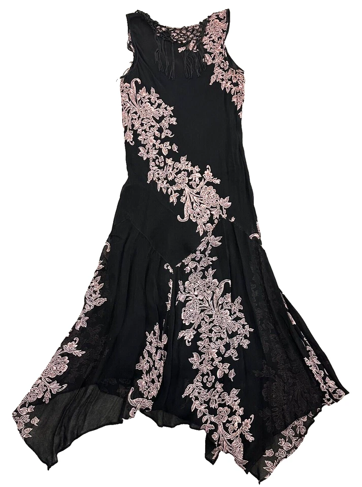 Винтажный Y2K фея скольжения платье sz средний бисером бахрома кисточки Whimsigoth 90-х выпускного - Изображение 2 из 4